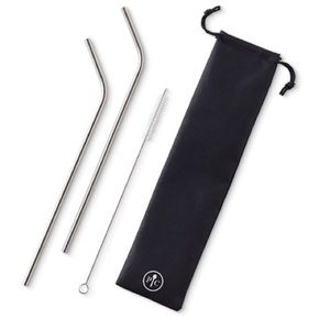 🆕 Pampered Chef Metal straws, new, Set of 2 straws & cleaning brush